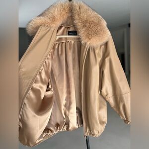 Women’s Real Fox Fur And Leather Coat Casual Luxury Sz Small